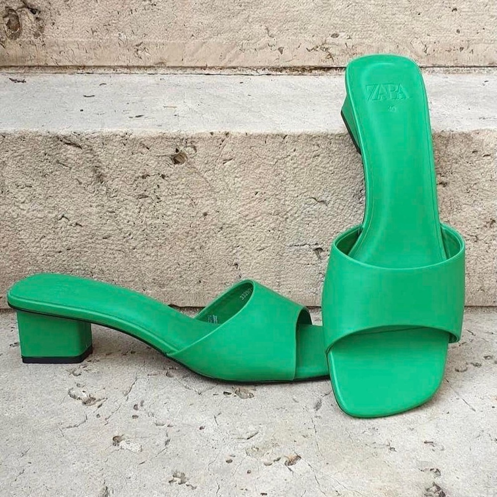 Zara green mule heels